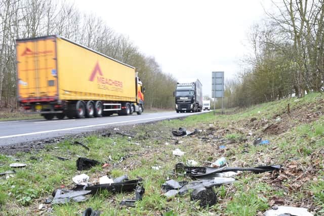 The scene of last night's crash on the A605 at Oundle