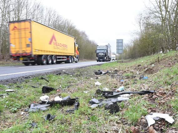 The scene of last night's crash on the A605 at Oundle
