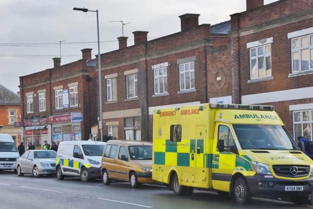 The scene of the assault in Peterborough this morning
