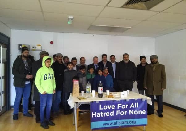 Jason Ablewhite with members of the Ahmadiyya Muslim Community in Peterborough
