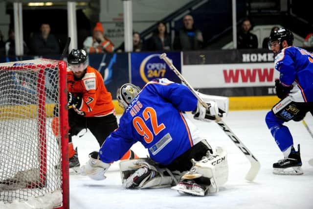 McKenzie scores for Telford. Picture: Alan Storer