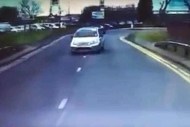 The dashcam footage showing the car driving the wrong way around Rivergate in Peterborough city centre