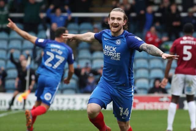 Jack Marriott celebrates a Posh goal.