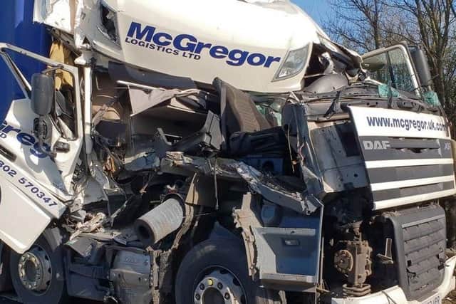 One of the lorries involved in the crash. Photo: @roadpoliceBCH