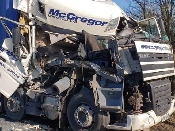 One of the lorries involved in the crash. Photo: @roadpoliceBCH