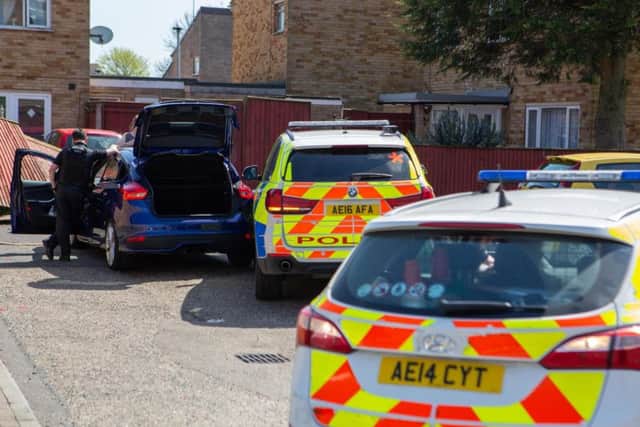 Helicopter and armed police called in to aid manhunt after police pursuit through Peterborough,Redmile Walk. Photo. Terry Harris