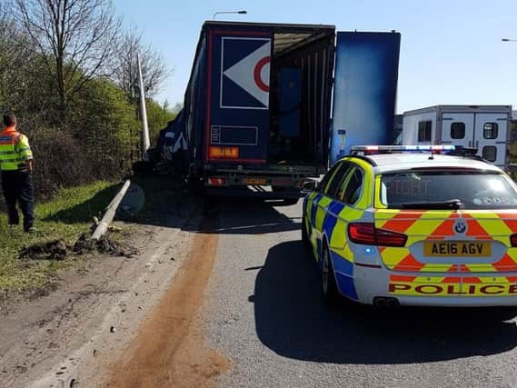 The scene of the collision on the A14. Photo: @roadpoliceBCH