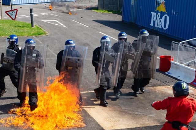 Police Support Unit training at Alconbury. Photo: Terry Harris