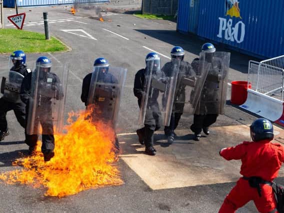 Police Support Unit training at Alconbury. Photo: Terry Harris