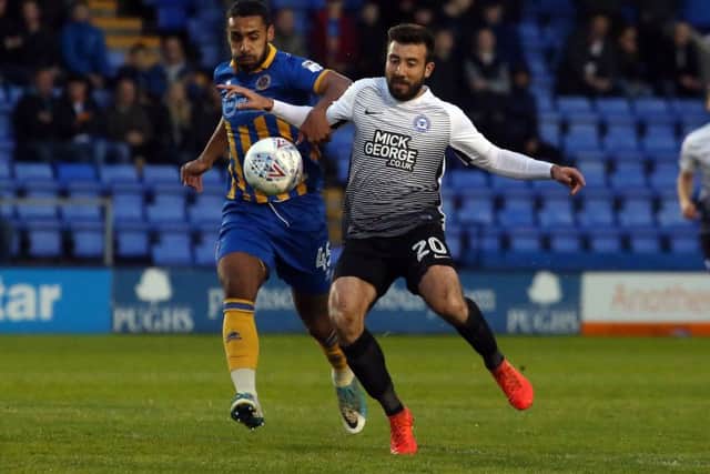 Posh midfielder Michael Doughty in action at Shrewsbury. Photo: Joe Dent/theposh.com.
