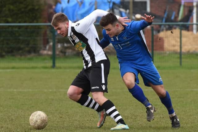 Jake Sansby (left) scored for ICA Sports Columbo in the Huts Sunday Cup Final.