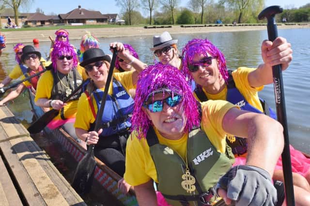 Thomas Cook dragon boat racing at the PCRC rowing course, Thorpe Meadow. Another Thomas Cook Money team EMN-180419-140806009