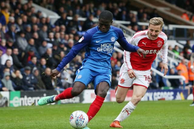 Posh midfielder Leo Da Silva Lopes on the attack against Fleetwood. Photo: Joe Dent/theposh.com.