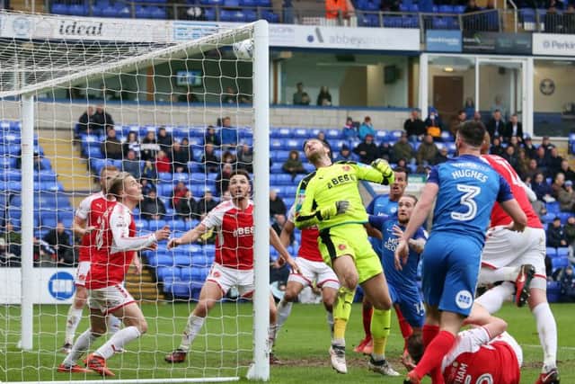 Posh hit the bar from a first-half corner in the 2-0 win over Fleetwood. Photo: Joe Dent/theposh.com.
