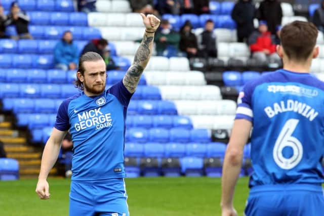 Jack Marriott appreciates support from the Posh fans at the Fleetwood match. Photo: Joe Dent/theposh.com.
