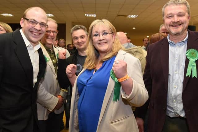 Julie Howell celebrates becoming the first ever Green Party Peterborough city councillor