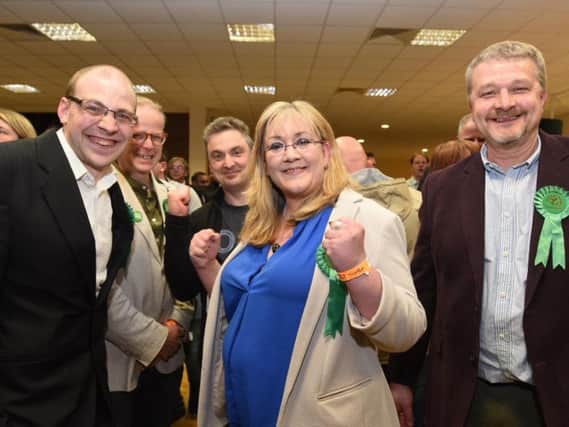 Julie Howell celebrates becoming the first ever Green Party Peterborough city councillor