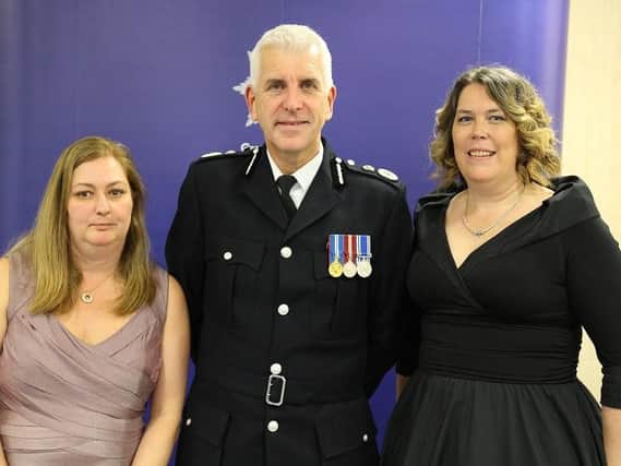 Nicky Alexander and Geraldine Wells with Chief Constable Alec Wood