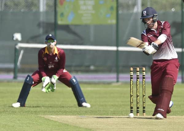 Ed Ballard hits out for Cambs against Suffolk at Peterborough Town CC. Photo: David Lowndes.