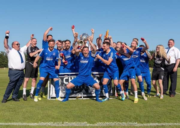 Yaxley celebrate their United Counties Premier Division title success. Photo: Russell Dossett. Sportspictures.online