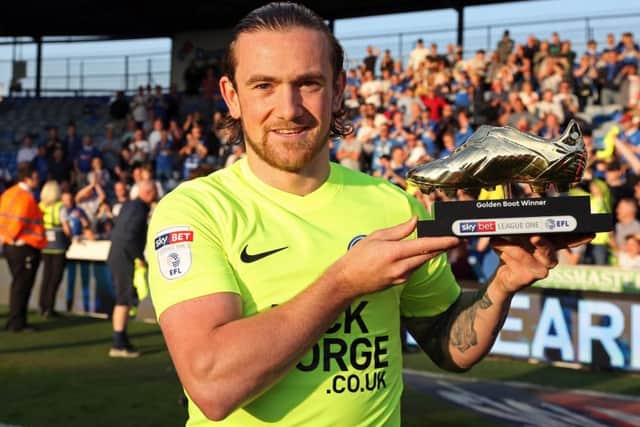 Jack Marriott with the League One Golden Boot award for scoring the most League One goals in 2017-18.
