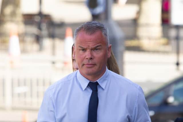 PC Lee Rumsey arrives at court,
Magistrates Court, Peterborough
09/05/2018. 
Picture by Terry Harris. THA