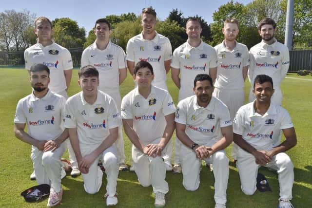 Peterborough Town before their win in the Northants Premier Division over Oundle, front, Mohammed Danyaal, Kieran Judd, David Clarke, Asim Butt, Varish Bajaj, back,  Alex Mitchell, Lewis Bruce, Rob Sayer, Jamie Smith, Mark Edwards, Chris Milner.
