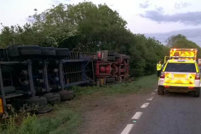 The scene of the first lorry crash. Photo: @roadpoliceBCH