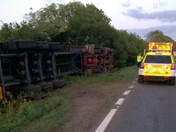 The scene of the first lorry crash. Photo: @roadpoliceBCH