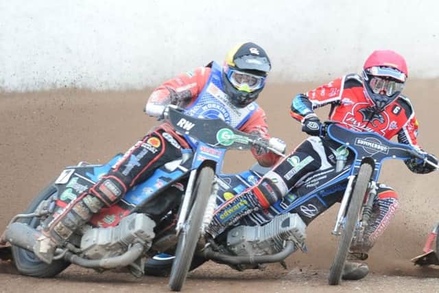 Tom Bacon of Peterborough Panthers (right) in action in the drubbing by Workington. Photo: David Lowndes.