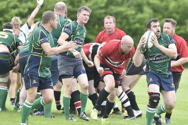 Hunts & Peterborough County Vets final action from Thorney FC as Huntingdon beat Oundle 33-5.