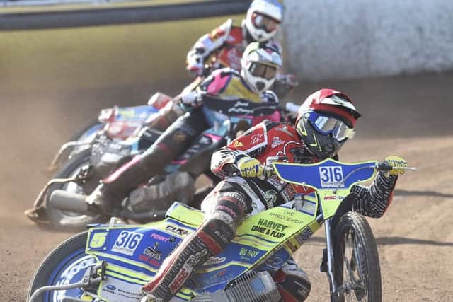 Panthers star Ulrich Ostergaard leads heat four in the win over Edinburgh. Photo: David Lowndes.