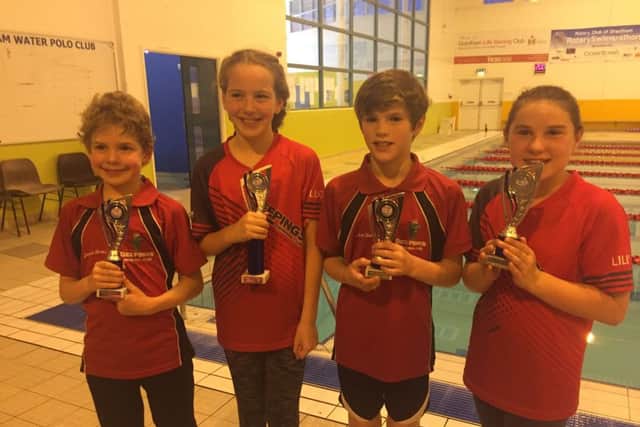 The trophy-winning Grantham Grand Prix team - from left Jacob Briers, Lucia Karic, Alex Sadler and Lilly Tappern (missing Grace Edwards).