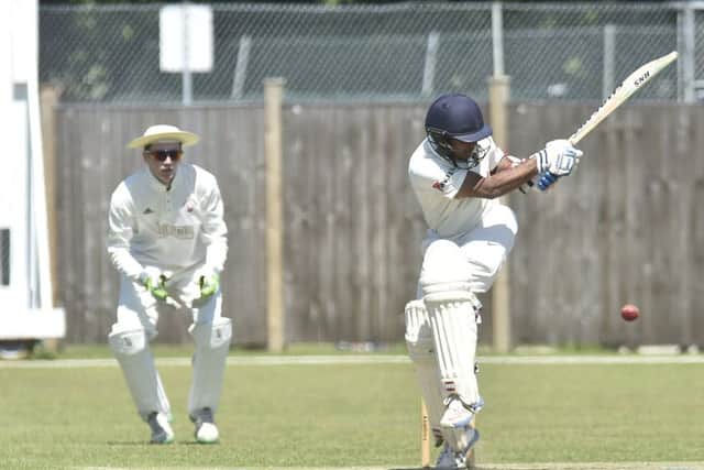 Vansh Bajaj during an innings of 30 for Peterborough Town against Horton House. Photo: David Lowndes.