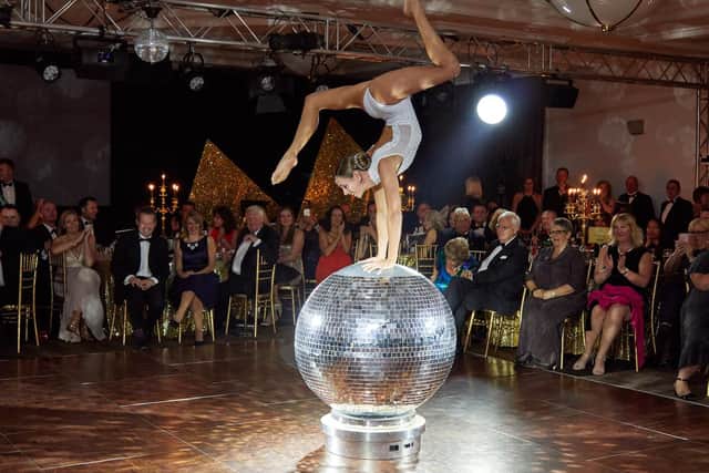 Valerya's glitter ball gymnastic and acrobatic display.