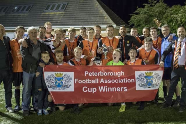 Stamford Bels celebrate their PFA Challenge Cup final success. Photo: Mark Chambers photography.