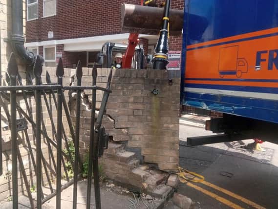 Damage caused by the lorry in Priestgate
