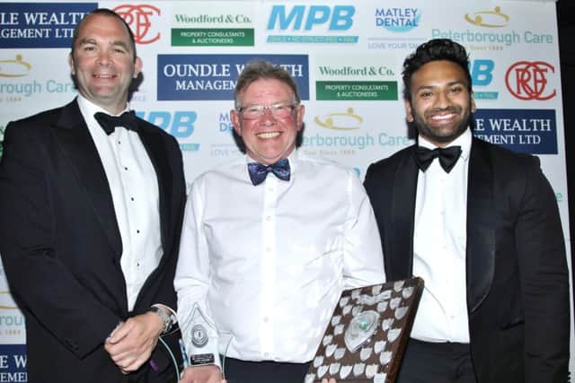 Chairmans Award winner Keith Griffiths is flanked by head coach Jon Phillips (left) and club chairman  Alykhan Kachra.