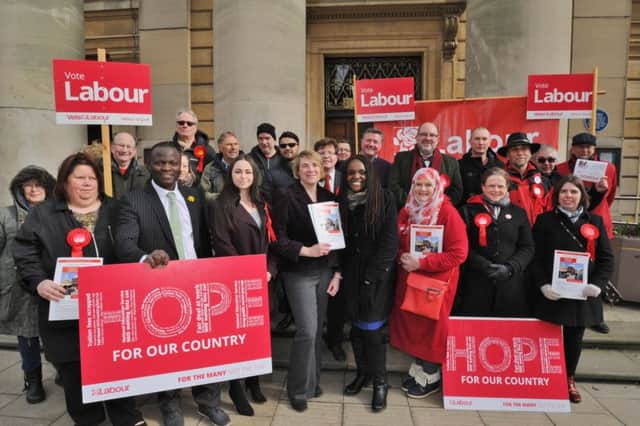 Labour Party candidates and supporters before May's local elections outside the Town Hall with MP for Peterborough Fiona Onasanya EMN-180317-173251009