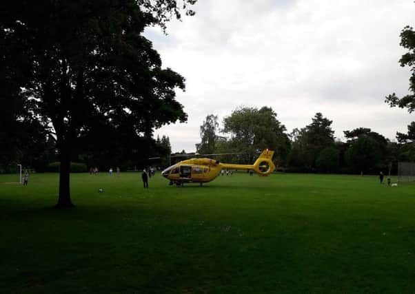 The air ambulance landing in Central Park. Photo: Samantha Hemraj