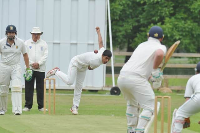 Ibrahim Javed bowling for Ufford Park against Stamford Town. Photo: David Lowndes.