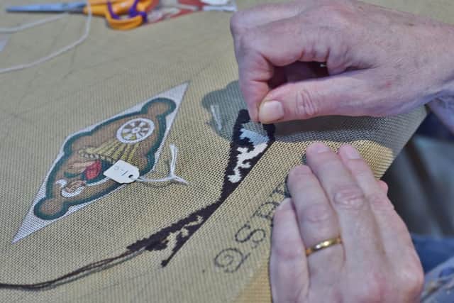 The Peterborough Embroiders Guild starting their tapestry of the Peterborough Cathedral  ceiling. EMN-180606-174446009