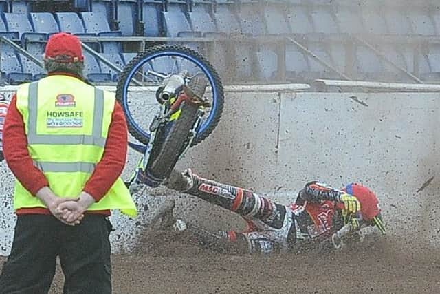 UIlrich Ostergaard crashes out of the Ipswich meeting.