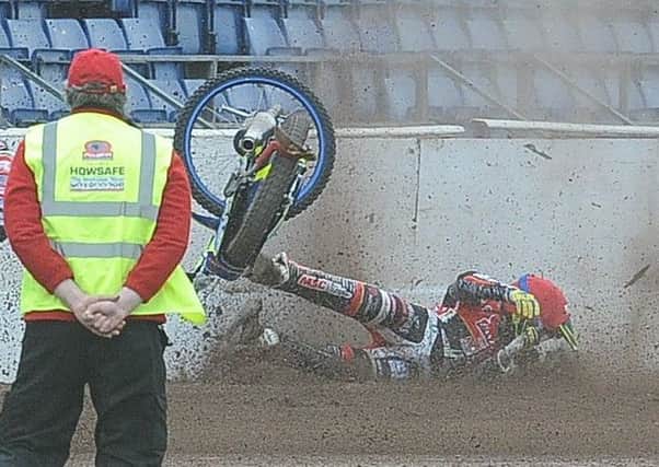 UIlrich Ostergaard crashes out of the Ipswich meeting.