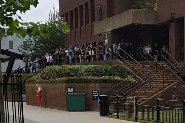 The queue outside the magistrates court