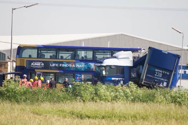 Bus collides with Lorry on the A47, Peterborough 26/06/2018.  Picture by Terry Harris. THA