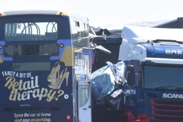 The scene of the crash on the A47 at Thorney Toll this morning