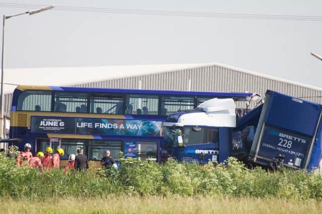 The scene of the bus crash on the A47. Photo: Terry Harris
