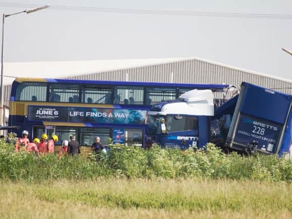 The scene of the bus crash on the A47. Photo: Terry Harris