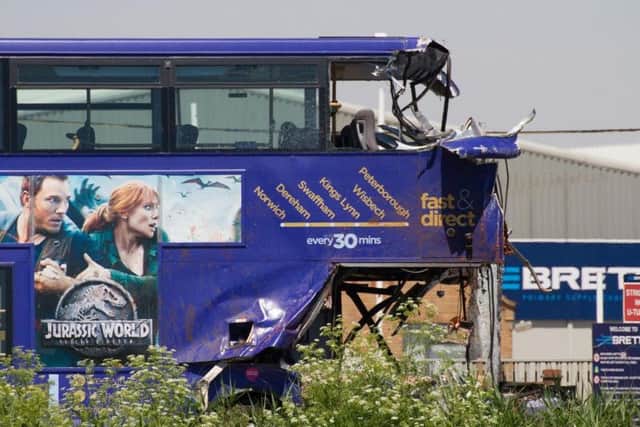 The scene of the bus crash on the A47 today. Photo: Terry Harris